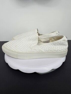 J/Slides NYC White Woven Leather Slip On Platform Sneakers Shoes Women's Size 10